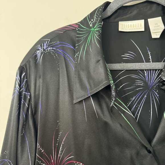 Elisabeth by Liz Claiborne Vintage 100% Silk Button Up Graphic Novelty Print 18 - Picture 4 of 9